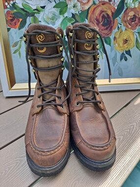 SHE Outdoor Classic Brown Leather Lace-Up Work Barn Hiking Boots Waterproof 8M
